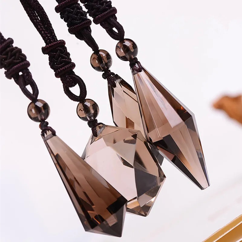 

Natural Brown Crystal Prism Hexagram Pendant Necklaces Manual Rope Lovers' Necklace Fashion Jewelry For Gift Dropship