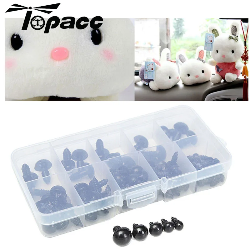 

6-12mm 100Pcs/box Bear Black Plastic Safety Eyes Toys Doll Animal Crafts Box Doll Cartoon Animal Puppet Craft For Childern