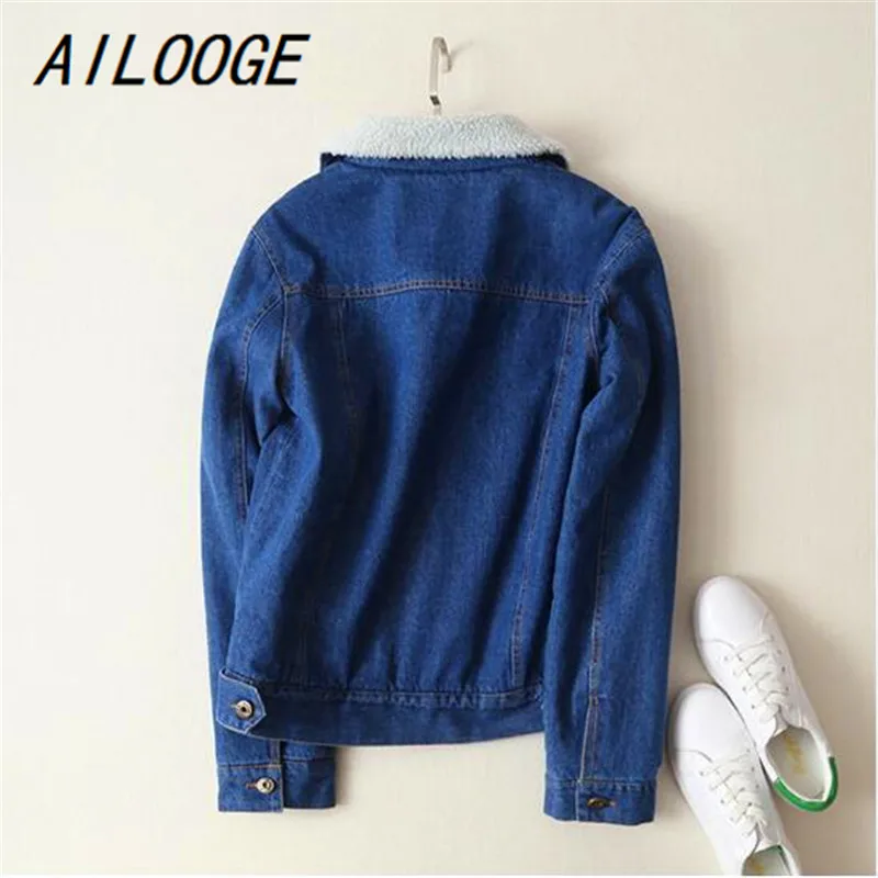 Outwear Ailooge D'agneau Laine Femmes Large Avec Printemps Chaud Jeans Automne Veste Nouvelles Blue Jean En Denim Manches Poches Longues 4 Manteau Hiver TBfrTq