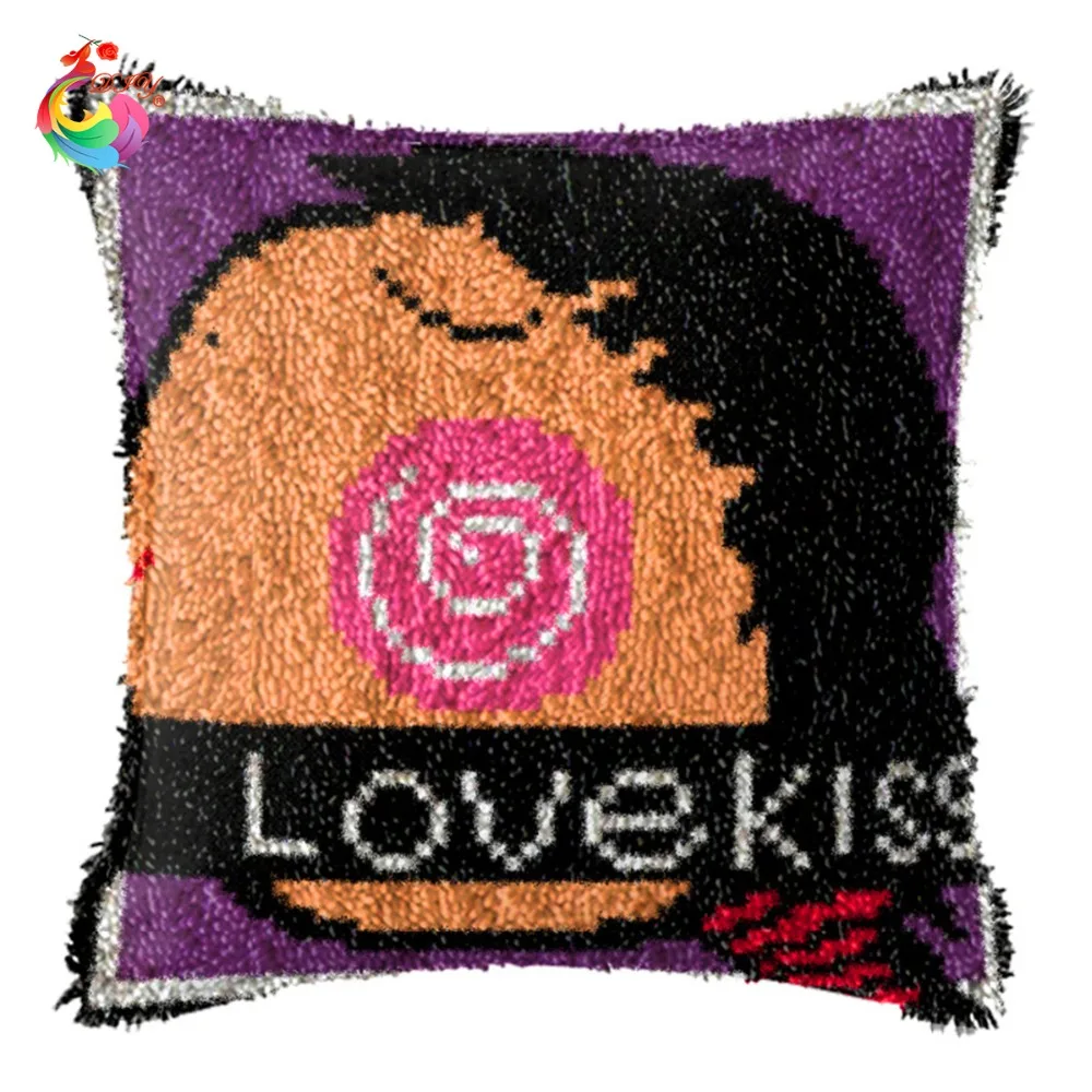 

Latch Hook Cushion Kits for Embroidery Pre-printed Color Canvas LOVE KISS home decoration Sofa Pillows Wedding Decorative QS1254
