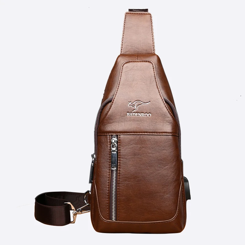

2018 New Arrived Men Casual Shoulder Bag Leather Crossbody Bag Travel Chest Pack Messenger Bag With USB Interface Male Chest Bag