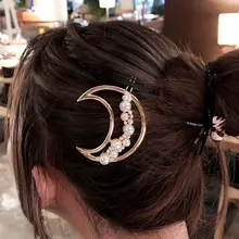 Женские корейские Металлические Боковые заколки для волос, выемчатый кулон с подвеской в форме звезды луны, заколка для волос, неправильная искусственная заколка с жемчужиной
