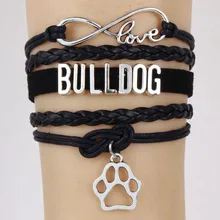 10 шт./партия) Бесконечная любовь браслет с бульдогом подвеска собачья лапа Кожа обертывание веревки браслеты и браслеты ручной работы ювелирные изделия для женщин и мужчин