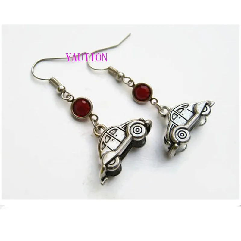 

Hippie Car Birthstone Earrings, Antiqued Silver Bug Earrings, Personalized Driving Gift, Transportation Vehicle Earrings,