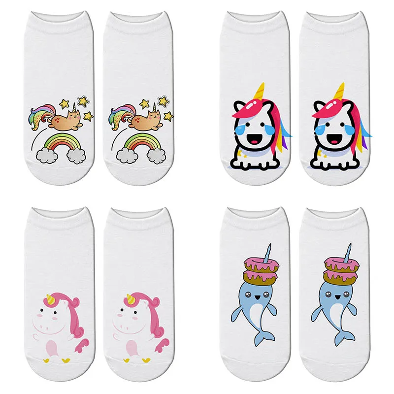 Новый Harajuku 3D печати Единорог забавные женские носки до лодыжки Licorne Chaussette Femme