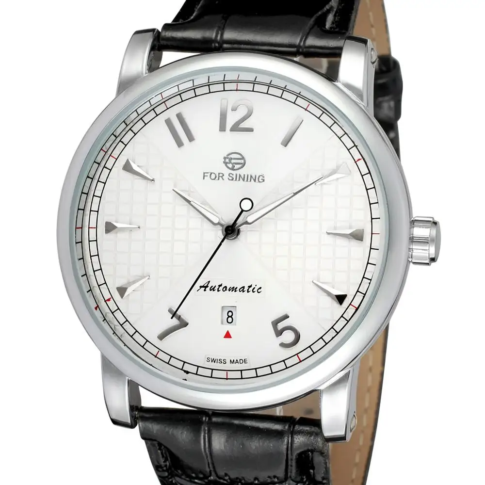 

Fashion calendar automatic white face three pointer digital surface belt automatic mechanical men's wrist watch