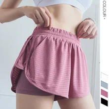 Женские спортивные шорты 2в1, шорты для фитнеса, йоги, быстросохнущие спортивные короткие леггинсы, высокая талия, спандекс, женская спортивная одежда