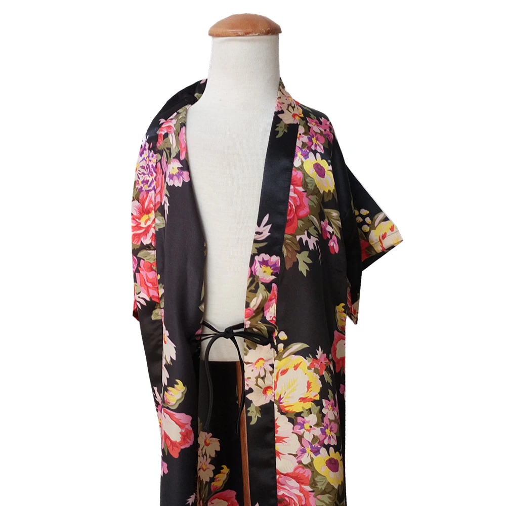 Бренд шелк с Сатиновыми оборками, напоминающими цветок, халаты для девочек Детская, кимоно, широкая одежда Детские пижамы платье халаты для невесты возраст От 2 до 14 лет