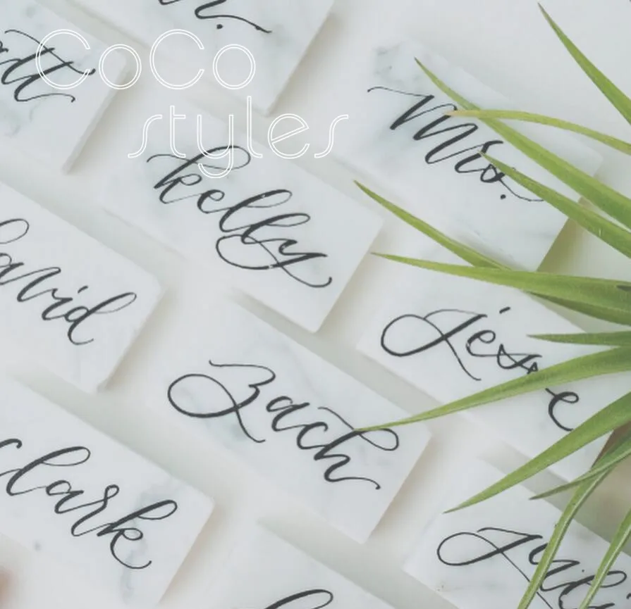  Cocostyles custom fashion oblong marble guest name card with hand writing for calligrapher lawn wed - 32893338655