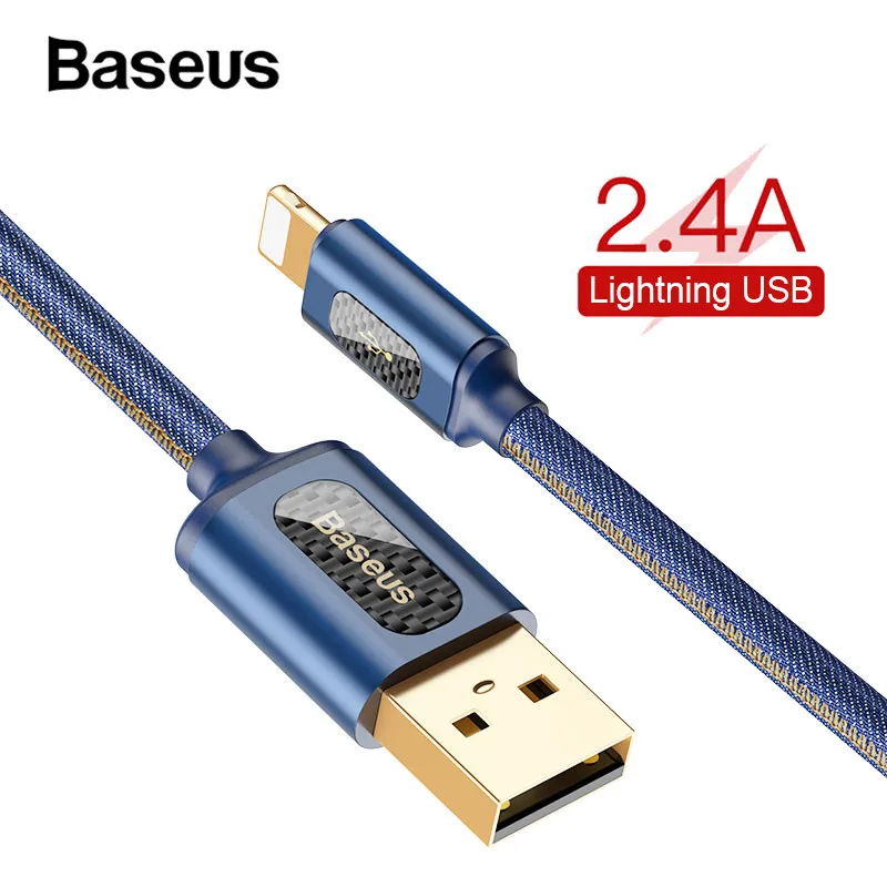 Baseus 2.4A كابل يو اس بي سريع شاحن كابل شحن ل فون X Xs XR 8 7 6 5 الجينز تصميم الهاتف المحمول شاحن البيانات الحبل