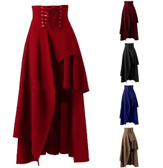 

Hot Sale Long Skirt Women Fashion Lolita Strap Black Gothic Skirts Female High Waist Irregular Gothic Steampunk Party Skirts 2XL