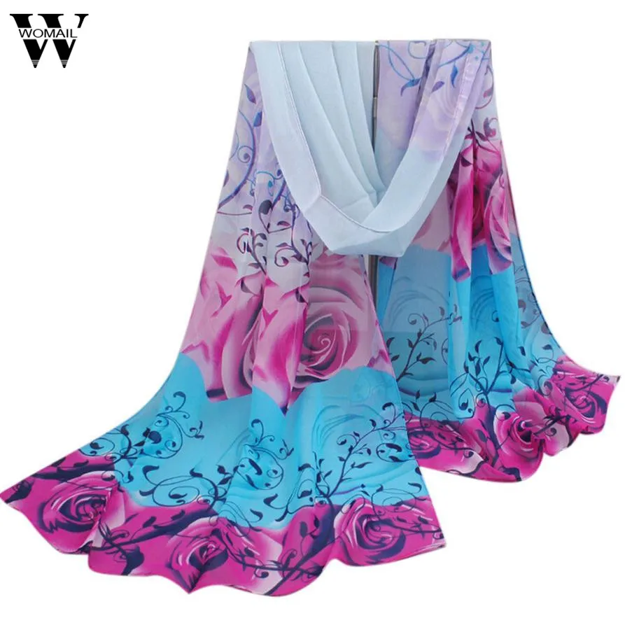 

2017 Women Beautiful Rose Pattern Chiffon Shawl Wrap Wraps Scarf Scarves