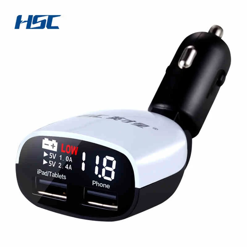 New Arrival HSC Intelligent Car Charger voltmeter 2 USB Big Screen,Low