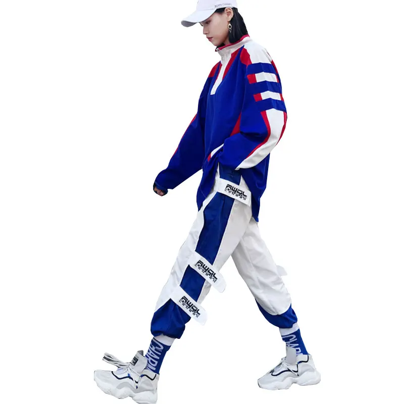 

2019 Two Sets Suits women Spring Autumn Casual Basic jacket+Beam Foot Sweatpants Section Fashion Stitching Sweatshirt Loose Top