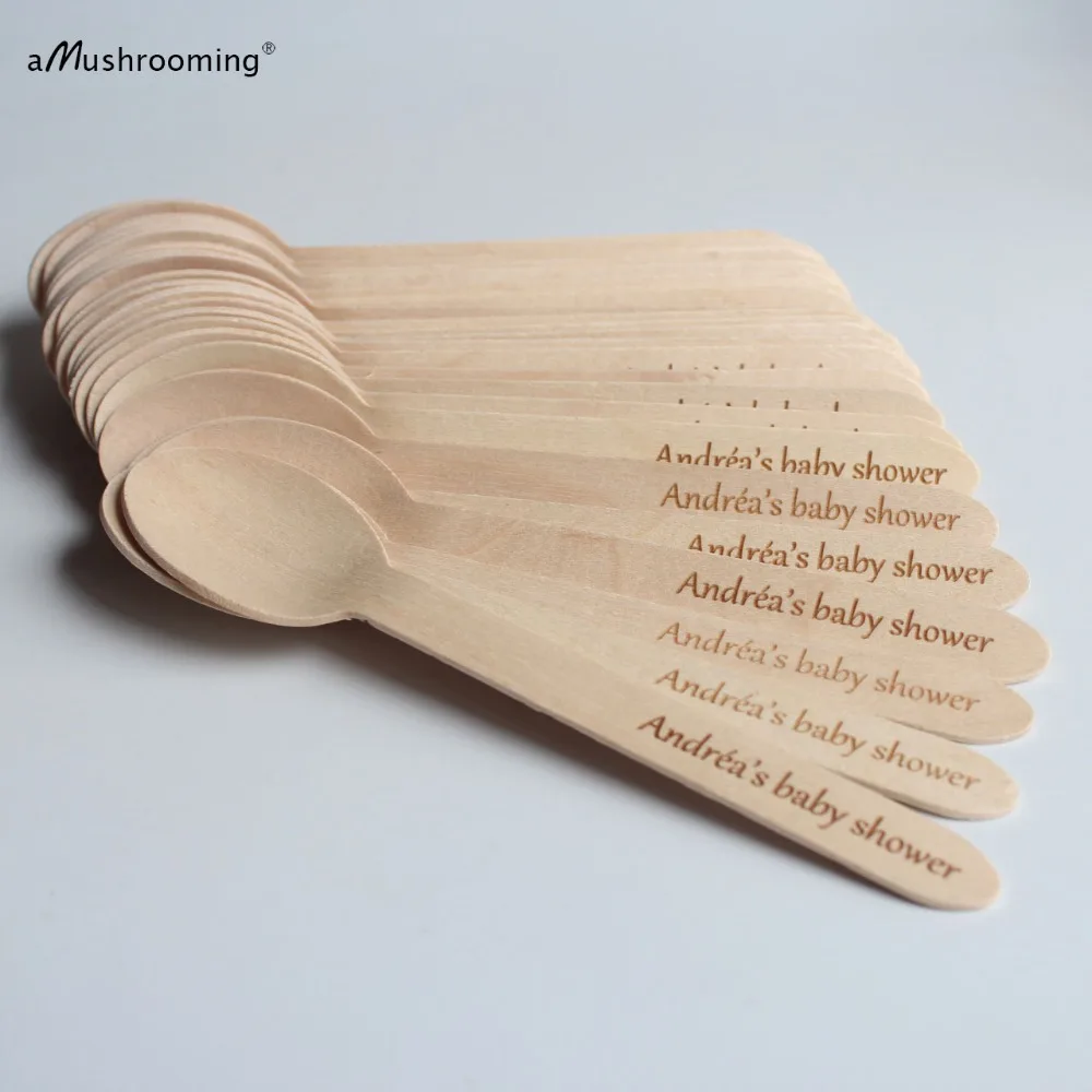 

x25 Baby Shower Party Supplies Dessert Spoons Party Serving Spoons Personalized Disposable Wooden Spoons