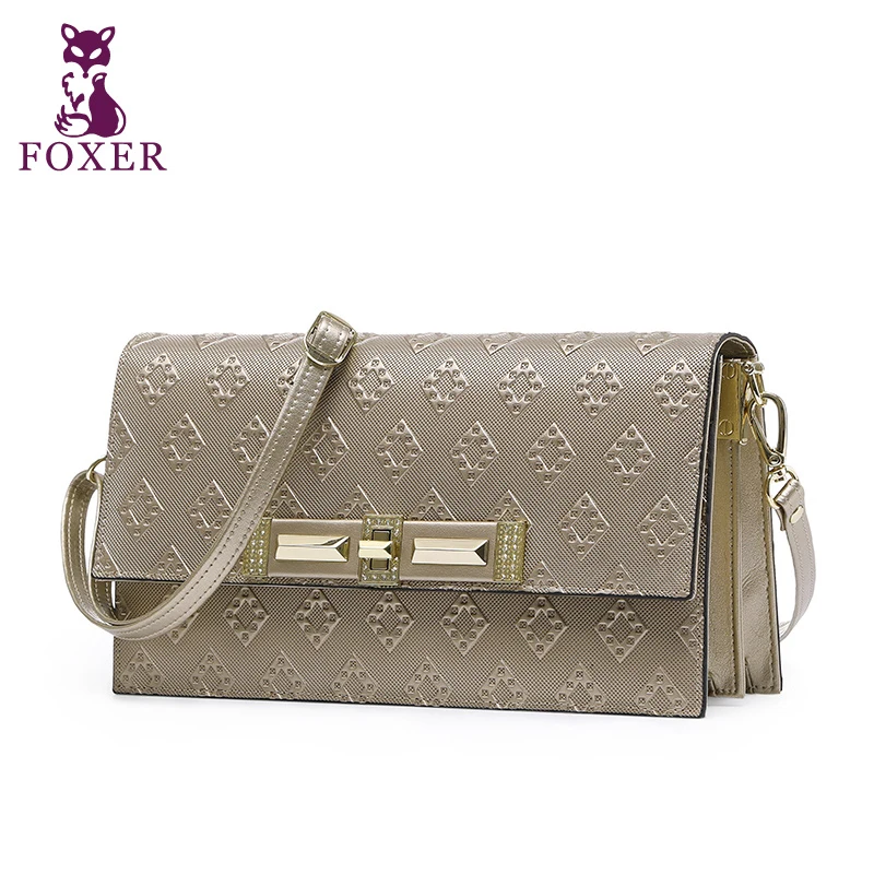 

FOXER Embossed Cowhide Women Messenger Bag Ladies Genuine Leather Shoulder Bags Portable Crossbody Bag Tote Bolsa Feminina 2016