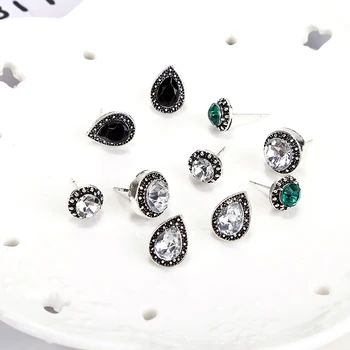 

5 Pair/set Retro Personality Hollow Drop Geometric Crystal Stud Earrings Set Bohemian For Women Charm Party Jewelry New2019