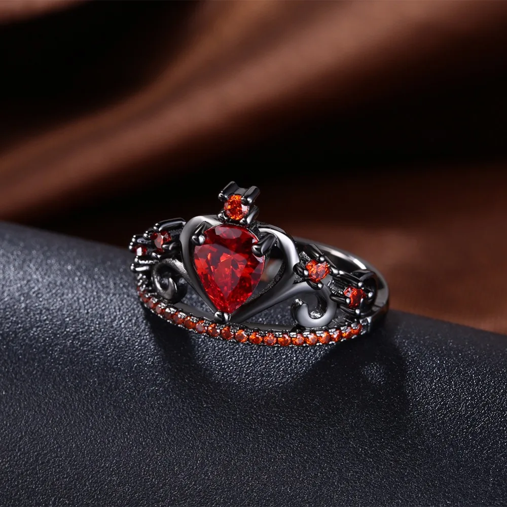Crown Red Cubic Zirconia Party Accessorise Black Gun Color Rings For Womens Fashion Jewelry Gift For Her (JewelOra RI103320)