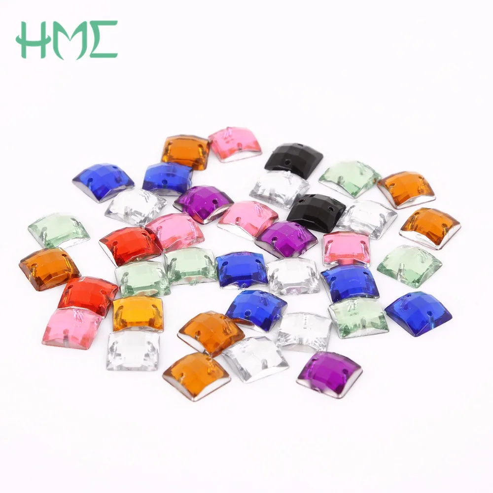 

New Loose Rhinestones 10*10mm 100Pcs Square Crystal 2 Hole Flatback Sew On Acrylic Rhinestone For Clothing Shoes DIY Decoration