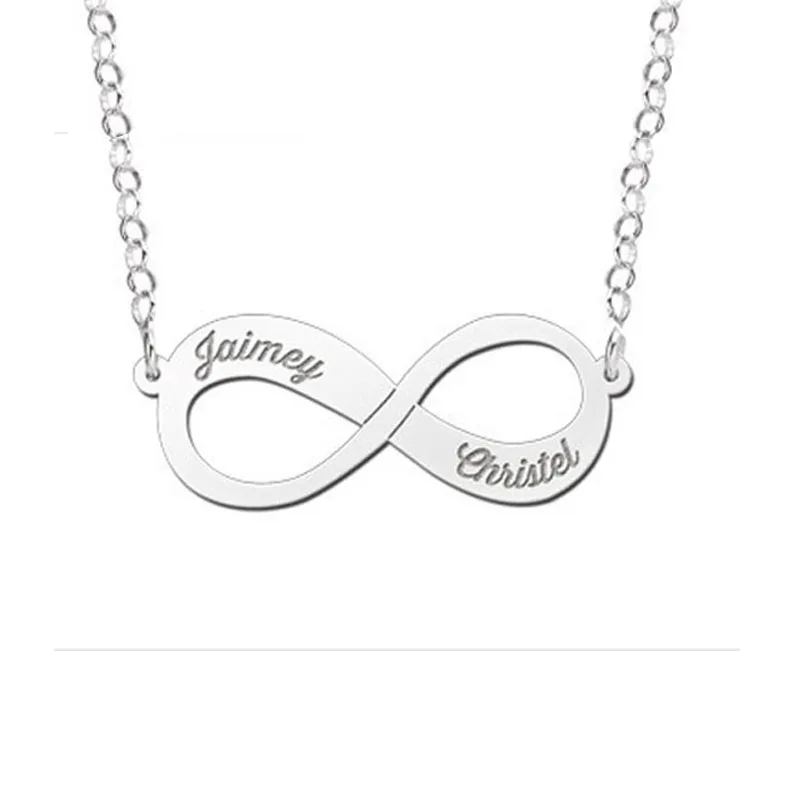 

YiYaoFa 925 Silver Infinity Carving Two Names Necklace Pendant Custom Necklace Birthday Gift for Her Sterling Silver Jewelry