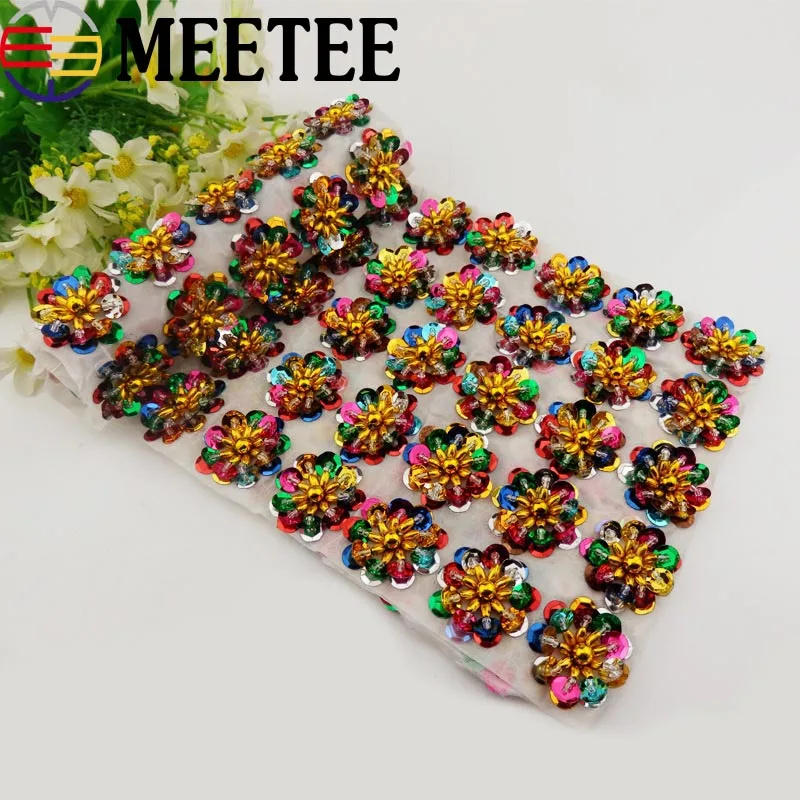 

3.2*3.2cm 100pcs 3D Flowers Sequins Beaded Patches For Clothing Shoes Sew-on Handmade Applique Parches DIY Sewing Accessories