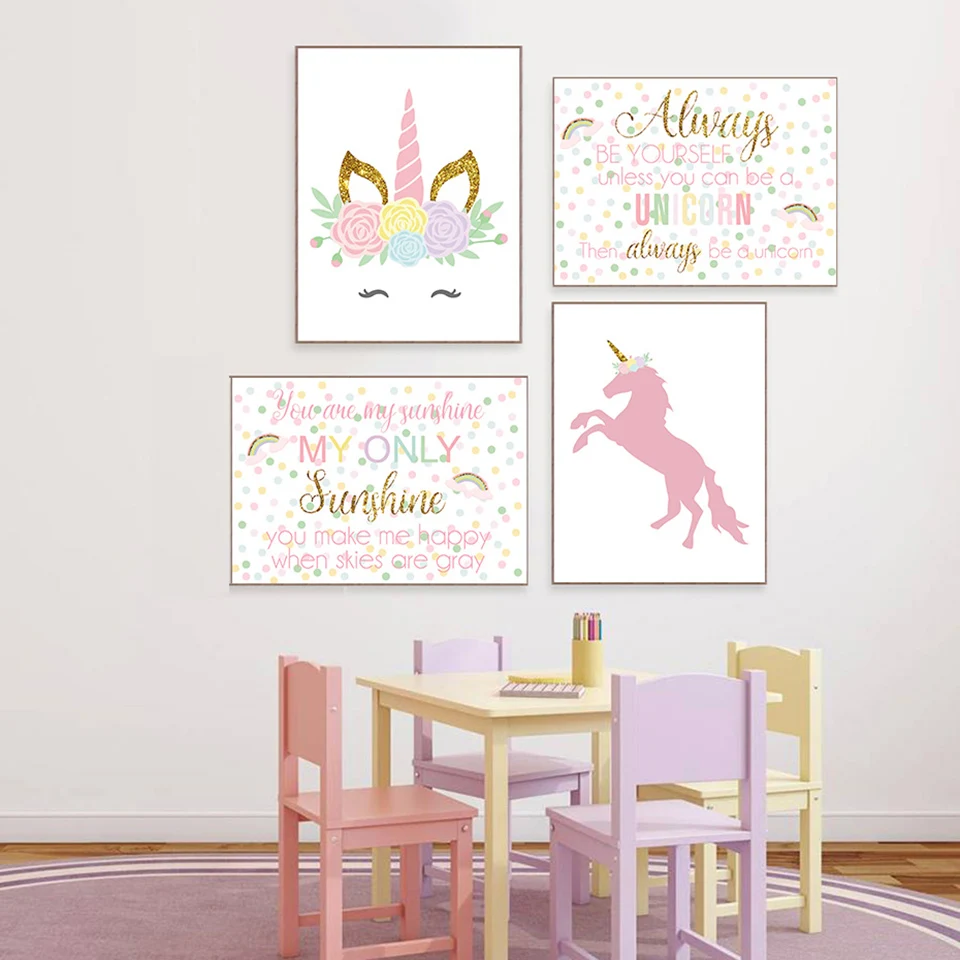 Home Decor Nordic Style Canvas Modern Unicorn Letter Painting