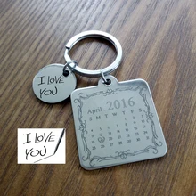 Calendario personalizado Llavero, Firma calendario Calendario llavero Mano Estampada, fecha resaltada con el corazón, Venta del Día de padres