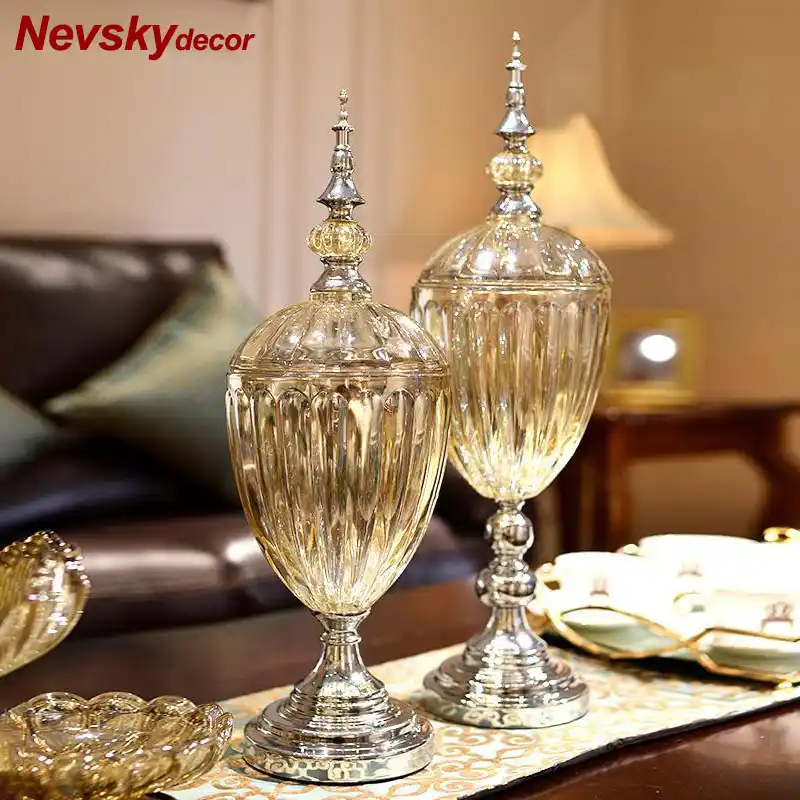 Brown Glass Vase Decoration Home Decor Candy Pots Black Marble