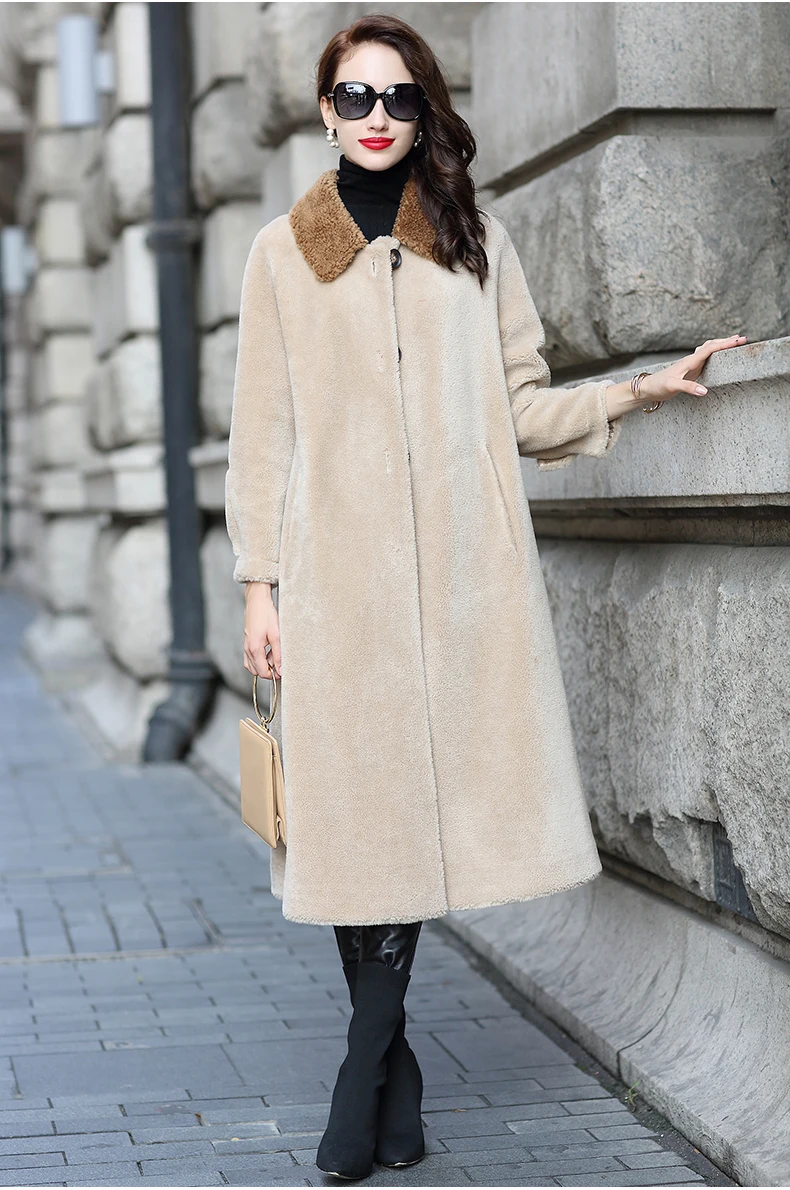 Cheap AYUNSUE Sheep Shearling Jacket  Women Real Wool Fur Coat  2019 New Female Long Warm  Overcoat chaqueta mujer invierno LX2377 0
