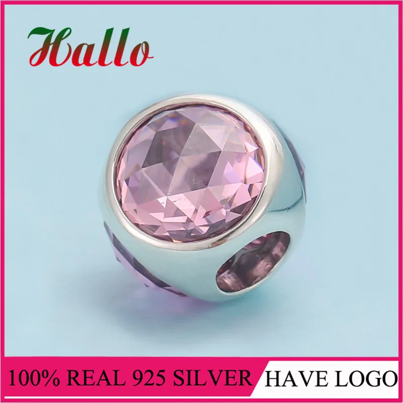 Radiant Droplet Pink CZ Nature Stone Bead Fit bracelet plata original 925 argent free shiping | Украшения и аксессуары
