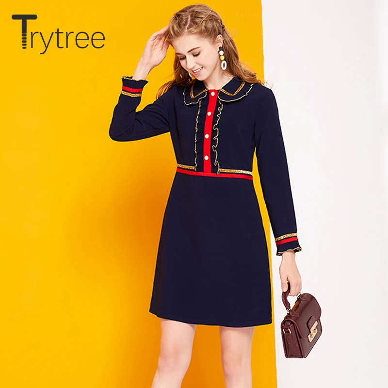 Trytree/летнее платье с оборками; Повседневное мини платье из полиэстера в стиле пэчворк; Женские офисные платья с воротником «Питер Пэн»; Повседневное прямое платье|Платья| | АлиЭкспресс