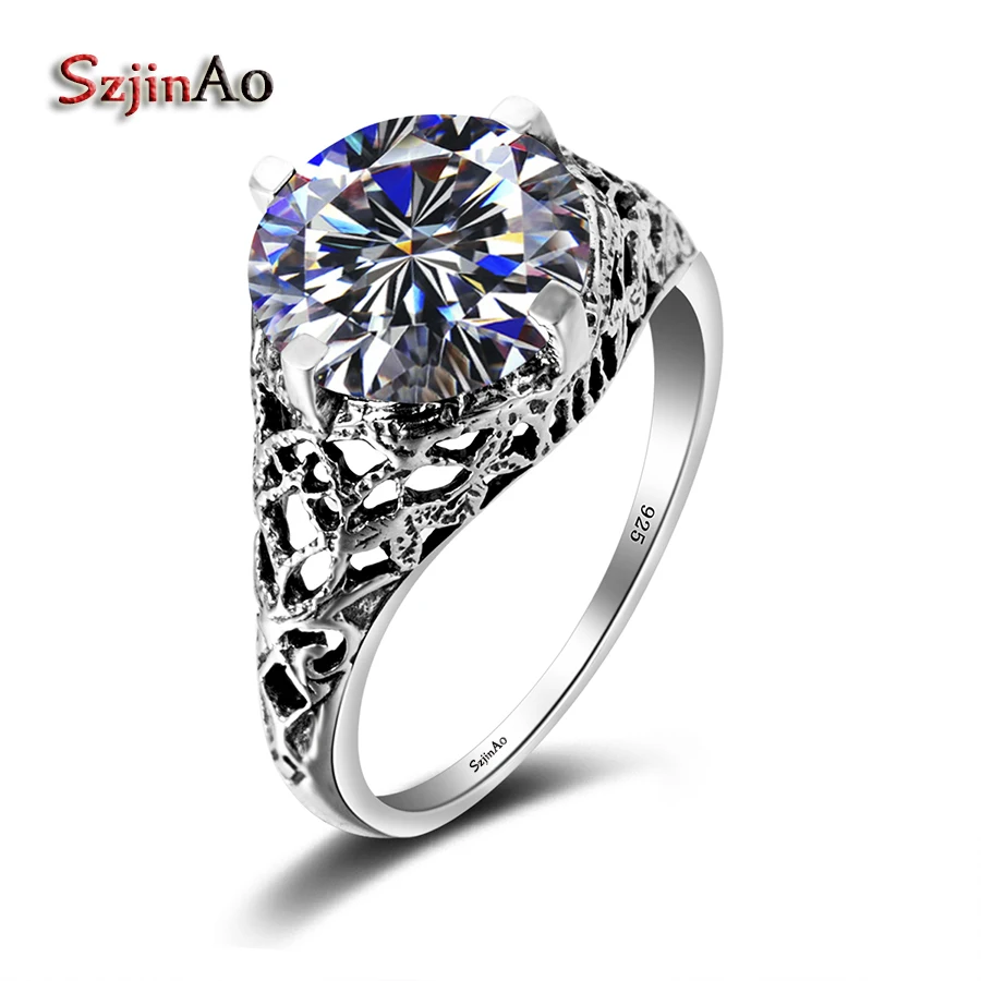 

Szjinao Charm Cocktail Austrian Crystal Cubic Zirconia Round Rings 925 Sterling Silver Jewelry For Women Wedding Engagement Ring