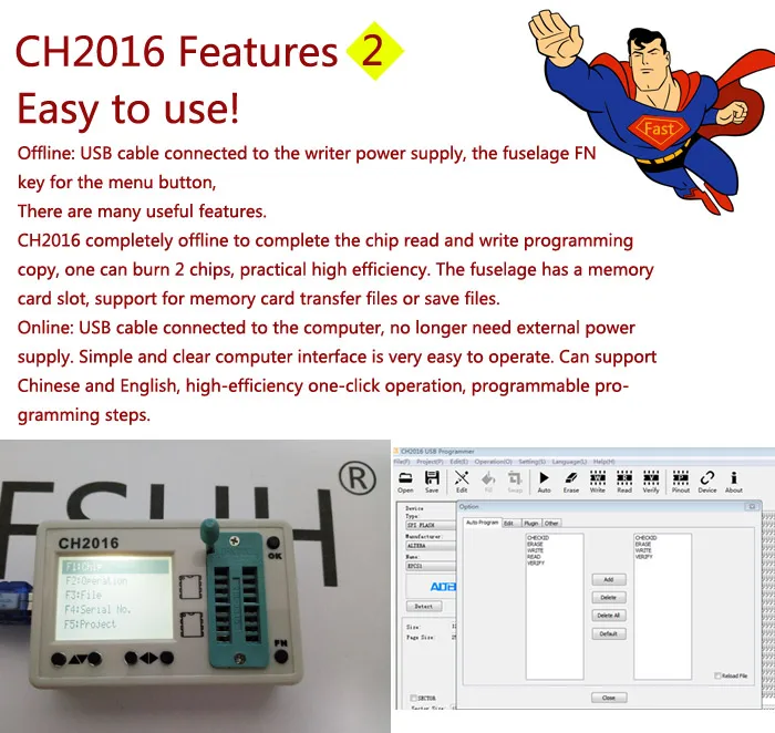 Ch2016 USB SPI флэш-программист + раскладушка 300mil SOP16 + SOP16 Тесты разъем производства 1 Перетащите 2 программист