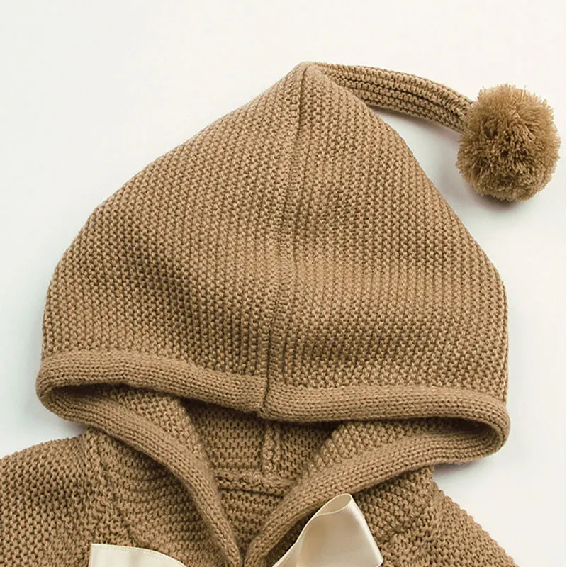 JOYHOPY/Детские свитера с капюшоном; вязаный свитер для девочек; сезон осень-зима; вязаная одежда с бантом для малышей; детская одежда
