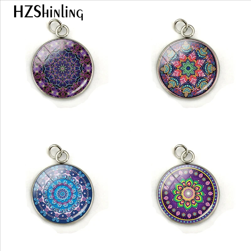 

Purple Mandala Flowers Pictures Hand Craft Jewelry Stainless Steel Plated Charms Pendant Fashion Accessory