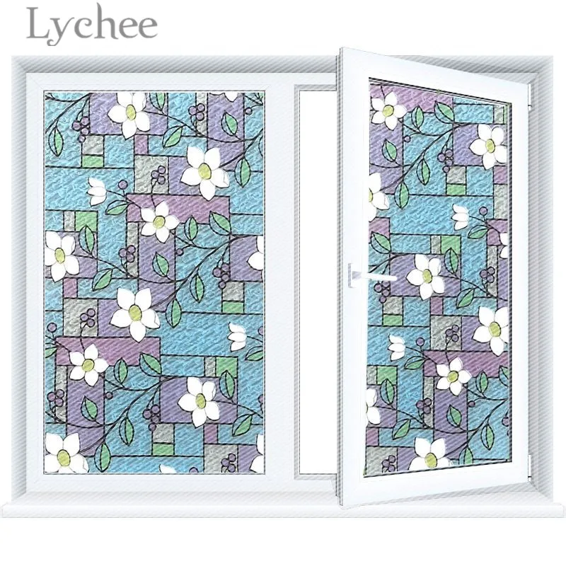 Lychee Life витражная плёнка на стекла окна красочный цветочный узор наклейка окно