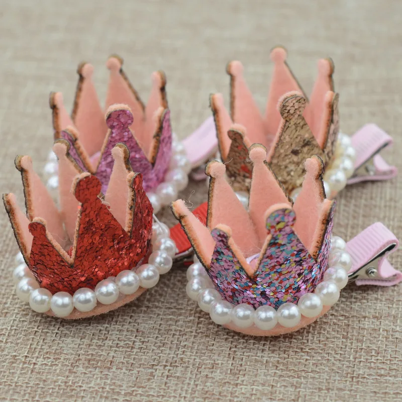 

Handmade Simulated pearl Sequin Crown Animal Hair Accessories Hair Clip Flower Crown Hairpin Headbands for Girls