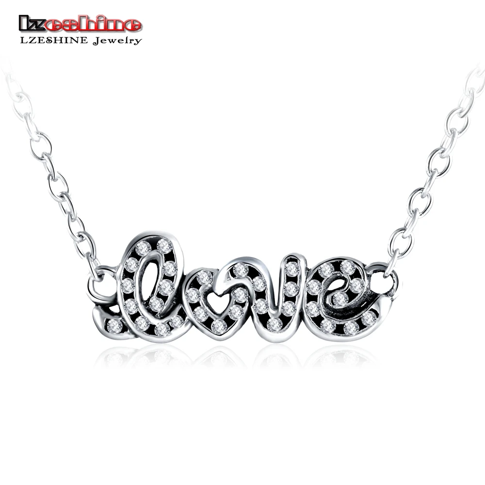 

LZESHINE Authentic 925 Sterling Silver "LOVE "Pendants & Necklaces CZ Stone Inlayed Romantic Jewelry for Bride 2017 PSNL0013-B