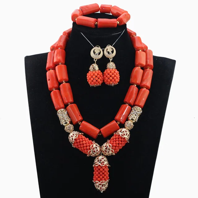 Buy Coral Beads Statement Necklace Set Chunky Bib
