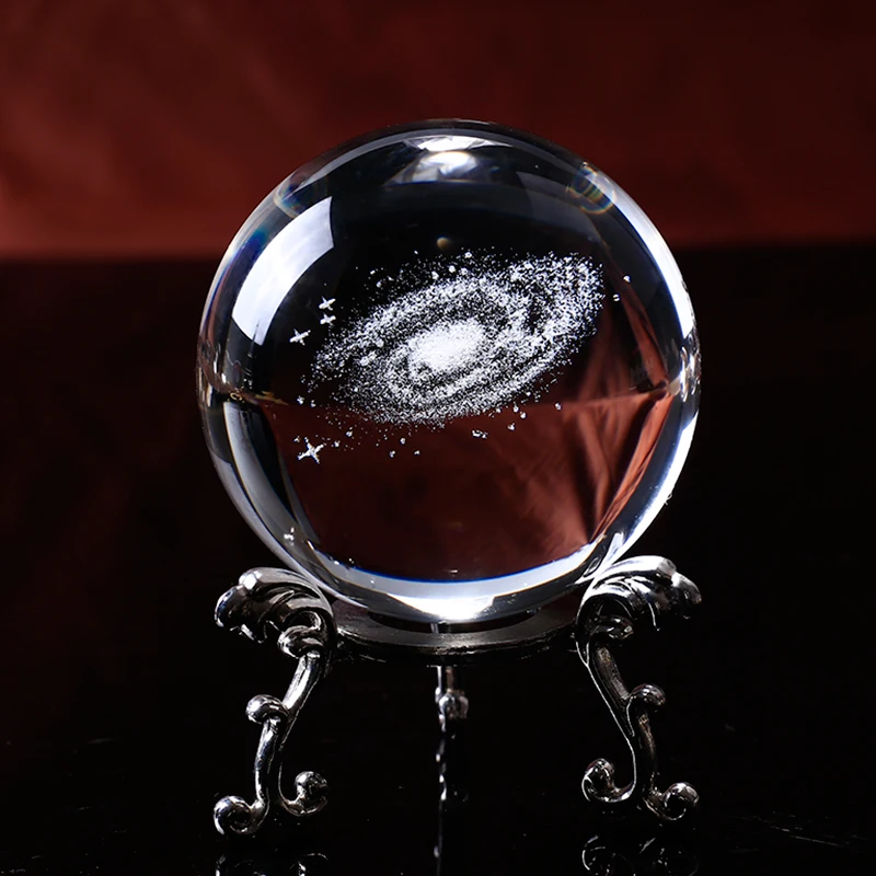 6cm Laser Engraved 3D Galaxy Crystal Ball Quartz Glass Home Accessories Astronomy Miniatures