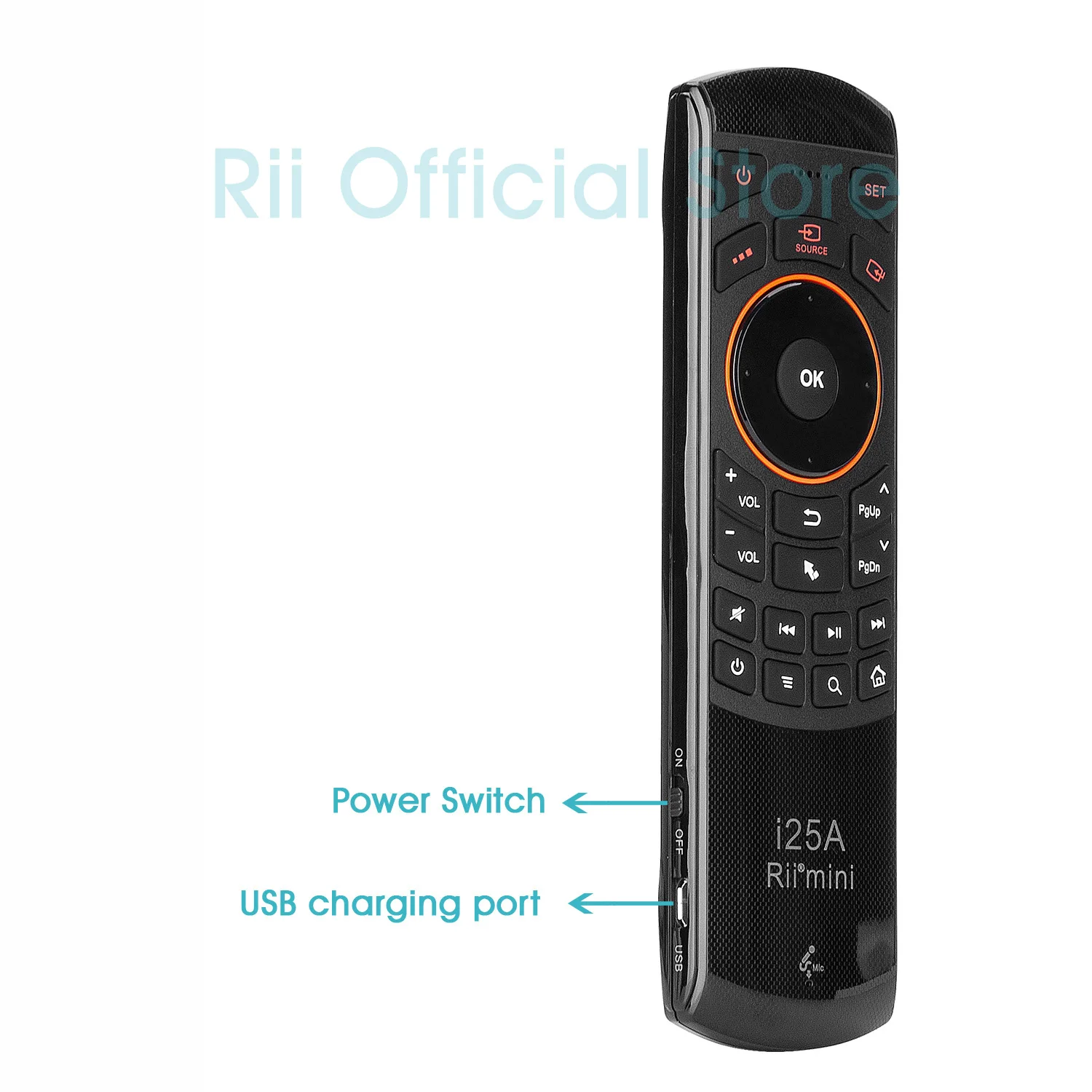 Rii i25A 2,4G мини беспроводная клавиатура Air mouse Пульт дистанционного управления с разъемом для наушников для Smart tv Android tv Box Fire tv