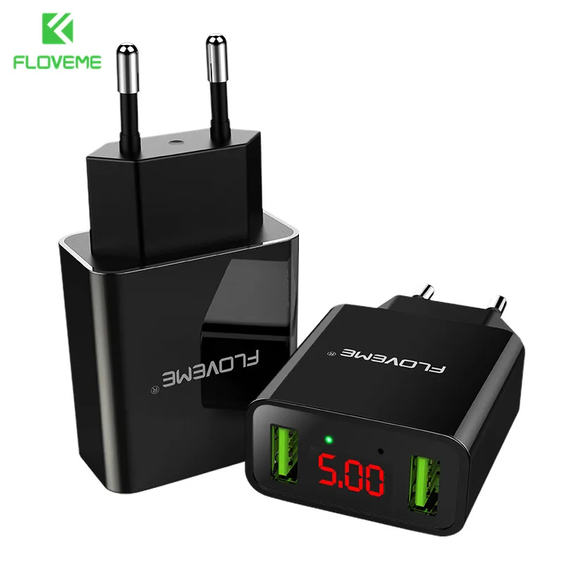 FLOVEME LED عرض 2 USB شاحن آيفون باد شياو سامسونج الذكية شاحن USB للهاتف المحمول الاتحاد الأوروبي التوصيل سريع شحن جدار شاحن