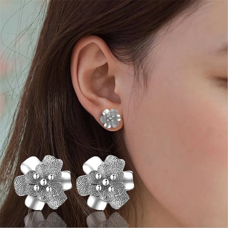 

KOFSAC New Charm Sterling Silve 925 Earrings For Women Party Simple Yellow Gold Original Flower Jewelry Earring Best Girl Gift