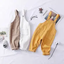 Весенний комбинезон для маленьких девочек, Свободные повседневные штаны на лямках для маленьких мальчиков и девочек, комбинезоны, костюмы, хлопковые штаны, Y529