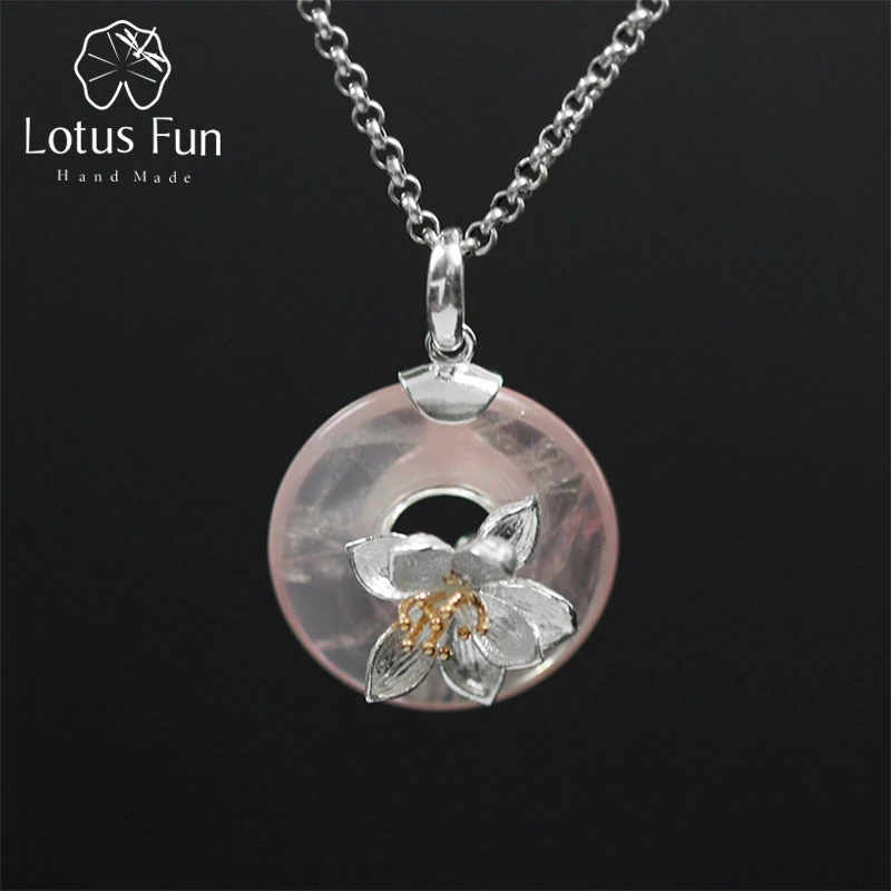 Lotus Fun Real 925 Sterling Silver Natural Pink Stone Handmade Design Fine Jewelry Lotus Whispers Pendant without Necklace