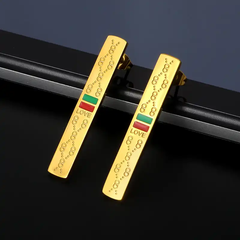 Famosa marca de aço inoxidável brincos do parafuso prisioneiro mulher 24k chapeamento ouro retângulo na moda brinco feminino rosa cor ouro jóias presente