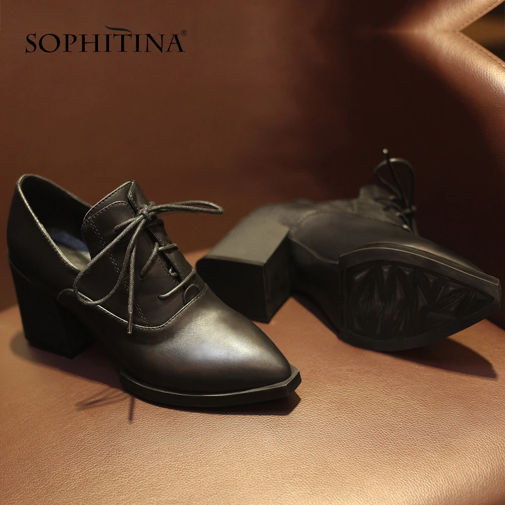 Женские туфли лодочки SOPHITINA модные из натуральной кожи с перекрестной шнуровкой