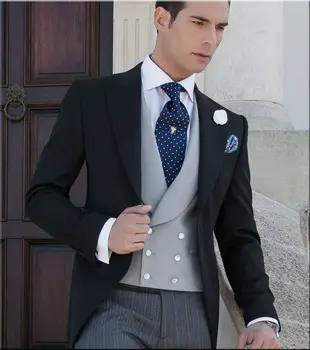 Najtaniej Najnowsze Wzory Płaszcz Pant Czarny Szary Włoski Mężczyźni Rano Garnitur Slim Fit 3 Sztuka Garnitur Smokingi Niestandardowe Groom Prom Blazer Terno Vestidos