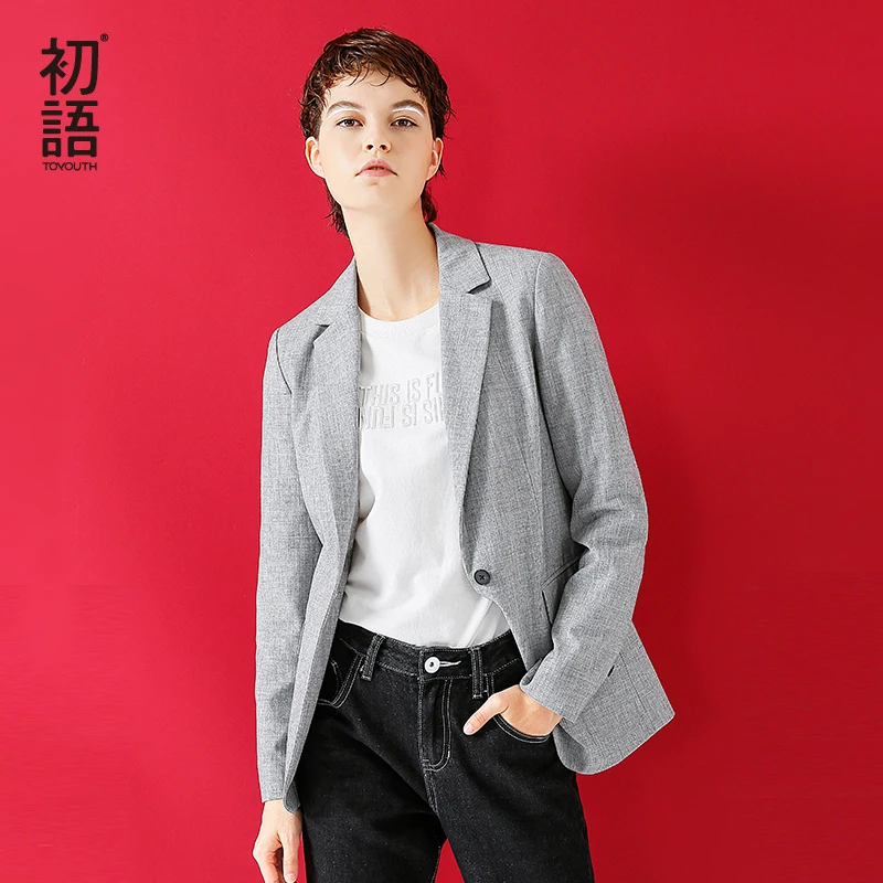 Toyouth Куртки осень 2017 г. Для женщин мода отложным воротником серый Button Blazer Одежда с
