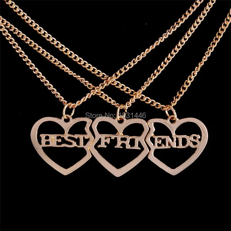 A Set=3 P New Arrival Fashion Alloy Hollow Necklace Best Friends Heart